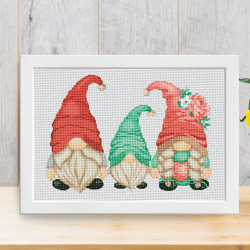 family gnomes, counted cross stitch, cross stitch pattern, gnome cross stitch, family cross stitch