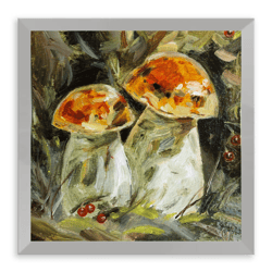 mushrooms modern original oil painting wall art painting 6 x 6 inches