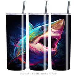 colorful neon shark 20 oz skinny tumbler sublimation digital design instant download design shark 20 oz tumbler wrap png