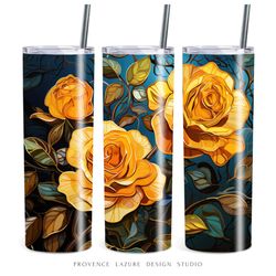 stained glass yellow roses 20 oz skinny tumbler sublimation digital design instant download digital 20 oz tumbler wrap