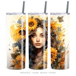 modern art sunflowers 20 oz skinny tumbler sublimation digital design instant download 20 oz tumbler wrap floral design