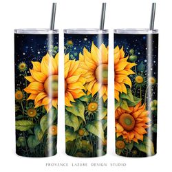 sunflowers modern art 20 oz skinny tumbler sublimation digital design instant download 20 oz tumbler wrap floral design