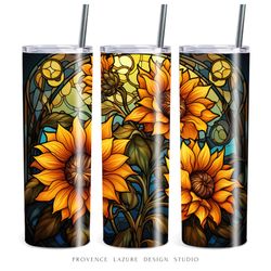 sunflowers stained glass 20oz skinny tumbler sublimation digital design instant download 20oz tumbler wrap floral design