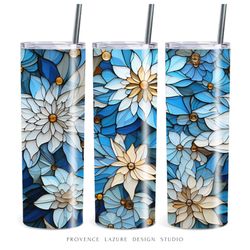 winter flowers stained glass 20 oz skinny tumbler sublimation digital design instant download digital 20 oz tumbler wrap