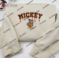 mickey pumpkin drop name embroidered crewneck, disney halloween embroidered hoodie, halloween shirt, spooky embroidery