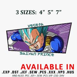 vegeta ssj blue embroidery design, anime embroidery, anime shirt, anime design, embroidered shirt, digital download