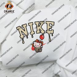 nike chibi kitty pennywise embroidered crewneck, halloween shirts, horror characters embroidered hoodie, unisex t-shirt