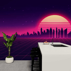 retro cyberpunk wallpaper custom cyber city mural