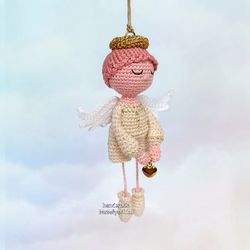 handmade angel boy, keychain, little crochet guardian angel with heart, valentine day gift, nursery decor