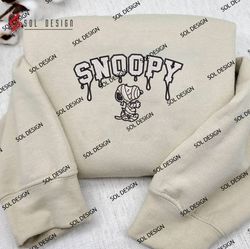 drop name snoopy mummy halloween embroidered crewneck, snoopy halloween embroidered hoodie, halloween shirt