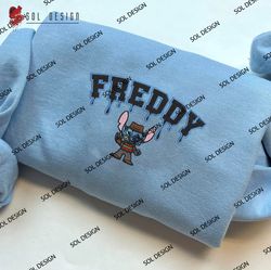 stitch in freddy krueger drop name embroidered crewneck, horror character embroidered hoodie, halloween shirt