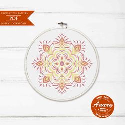 sunrise mandala pattern cross stitch pattern mandala modern xsitch crossstitch chart instant download pdf