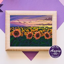 sunflowers field cross stitch pattern flower cross stitch design summer embroidery sunflower floral sunrise sunset