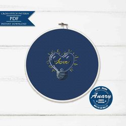 valentine's day small cross stitch pattern love bulb pattern lovers embroidery chart cute cross stitch pattern pdf