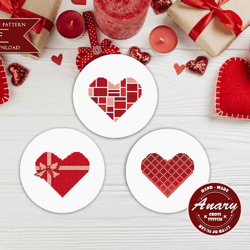 3 geometric heart ornament cross stitch pattern modern cross stitch heart needlepoint love xstitch valentine's day gift