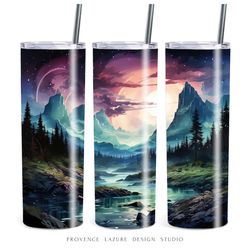 night mountains landscape 20oz skinny tumbler sublimation digital design instant download digital only 20oz tumbler wrap