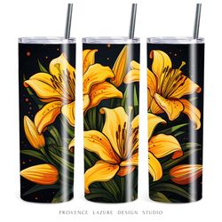 yellow lilies 20 oz skinny tumbler sublimation digital design instant download digital only floral 20oz tumbler wrap png