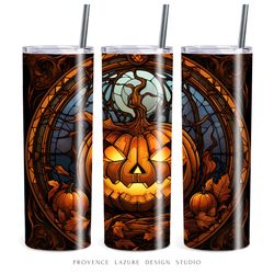 stained glass jack lantern halloween 20 oz skinny tumbler sublimation digital design instant download 20oz tumbler wrap