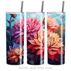 dahlias modern art 20 oz skinny tumbler sublimation digital design instant download digital only 20 oz tumbler wrap png