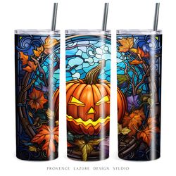 jack lantern stained glass halloween 20 oz skinny tumbler sublimation digital design instant download 20oz tumbler wrap