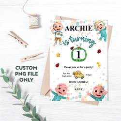 personalized kids birthday, coco birthday invitation, melon birthday, coco & watermelon, nursery rhymes, music png file