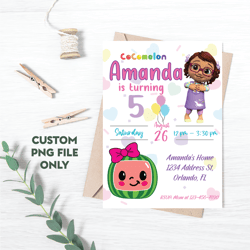 personalized file cocomelon birthday invitation, melon birthday, nursery rhymes, music birthday, personalized png file