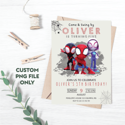 personalized file spidey spiderman birthday invitation, boy spidey party invite, spidey and his amazing friends png file