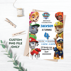 personalized file pawty patrol birthday invitation digital download | kids birthday invitation editable png file