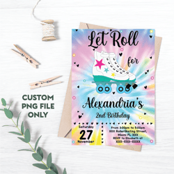 personalized file roller skating invitation, roller skating birthday invitation, roller skating download png file