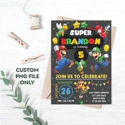 personalized file editable birthday invitation digital, super brothers evite, printable download, chalkboard png file