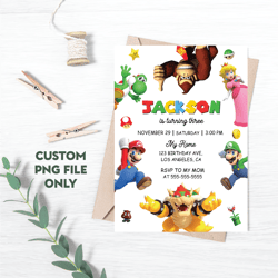 personalized file editable birthday invitation digital, super brothers evite, printable download, video game png file