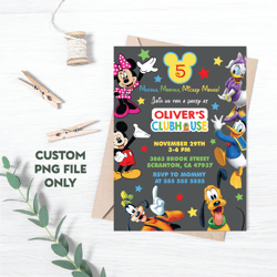 personalized file clubhouse birthday invitation, mickey invitation, clubhouse invitation, mickey invite png file
