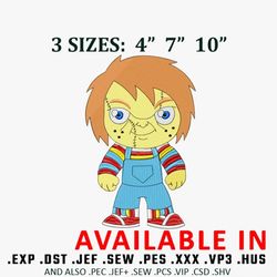 chucky halloween embroidery design, halloween design, halloween embroidery, embroidered shirt, digital download.