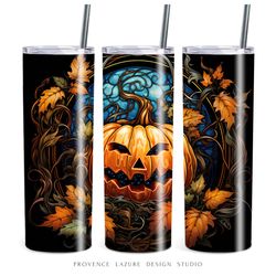 stained glass halloween pumpkin jack 20 oz skinny tumbler sublimation digital design instant download 20oz tumbler wrap