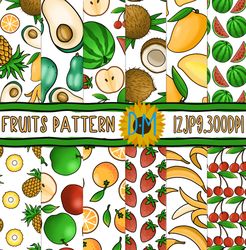 tropical fruits seamless pattern - berries digital papers -  background