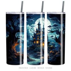 haunted house spooky halloween 20 oz skinny tumbler sublimation instant download png 20 oz tumbler wrap digital design