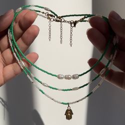 green pearl necklace set dainty jewelry chokers tibetan style beach water resistant necklaces aesthetic necklace