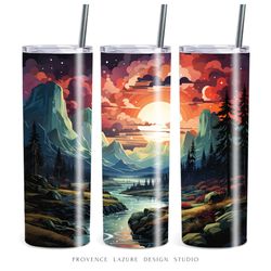 abstract night mountains landscape 20 oz skinny tumbler sublimation digital design instant download 20 oz tumbler wrap