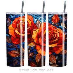 red roses stained glass 20 oz skinny tumbler sublimation digital instant download 20 oz tumbler wrap floral roses design