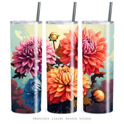 dahlia vintage flowers 20 oz skinny tumbler sublimation digital instant download 20 oz tumbler wrap digital design png