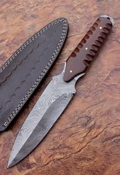 custom damascus dagger knife damascus, dagger knife hunting knife, genuine damascus fixed blade, camping knife