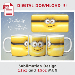 inspired minion template - funny minion face - 3d inflated puffy style - 11oz 15oz mug - digital mug wrap