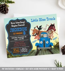 little blue truck birthday invitation, little blue truck invitation, little blue truck birthday invites, blue truck