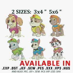 6 paw patrol embroidery design, dogs design, dogs embroidery, embroidered shirt, digital download.