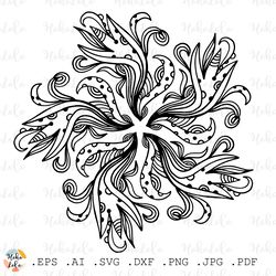 floral coloring pattern pdf, flower cricut svg, flower clipart png, coloring page printable, stencil template dxf
