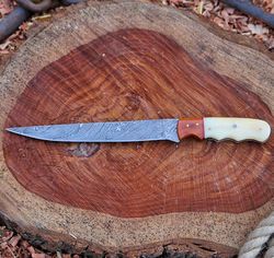 Hand Forged Damascus Fillet Knife For Fishing With Leather S