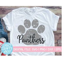 grunge panthers paw print svg, football cut file, sports quote, cheerleader, mascot design, team shirt saying, dxf eps p