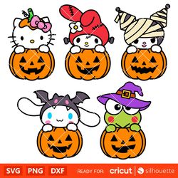 pumpkin sanrio characters bundle svg, halloween svg, hello kitty svg, kawaii svg, cricut, silhouette vector cut file