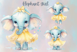 watercolor baby elephant clipart png,girl elephant,cute elephant,elephant png