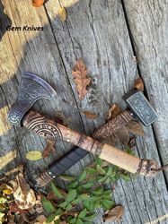 hand carved, thor hammer and viking axe, sharp edge, best christmas gift.